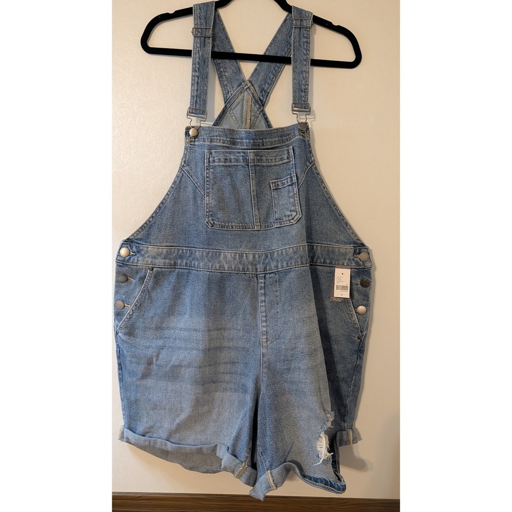 Lane Bryant Womens Distressed Denim Shortalls Medium Wash Plus Size 20 NWT